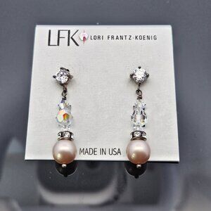 Lori Frantz-Koenig Crystal Pearl Drop Dangle Earrings 